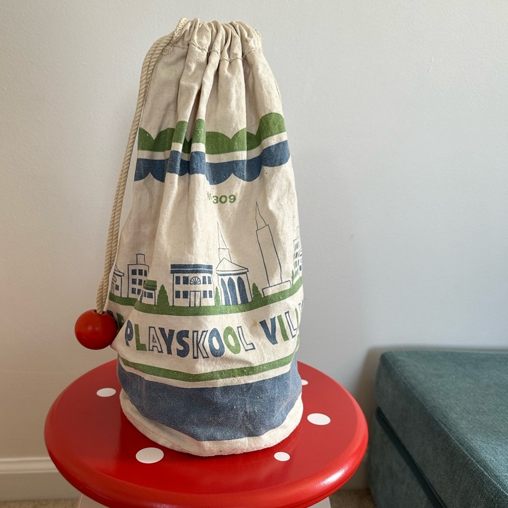 Playskool Village Drawstring Bag and blocks